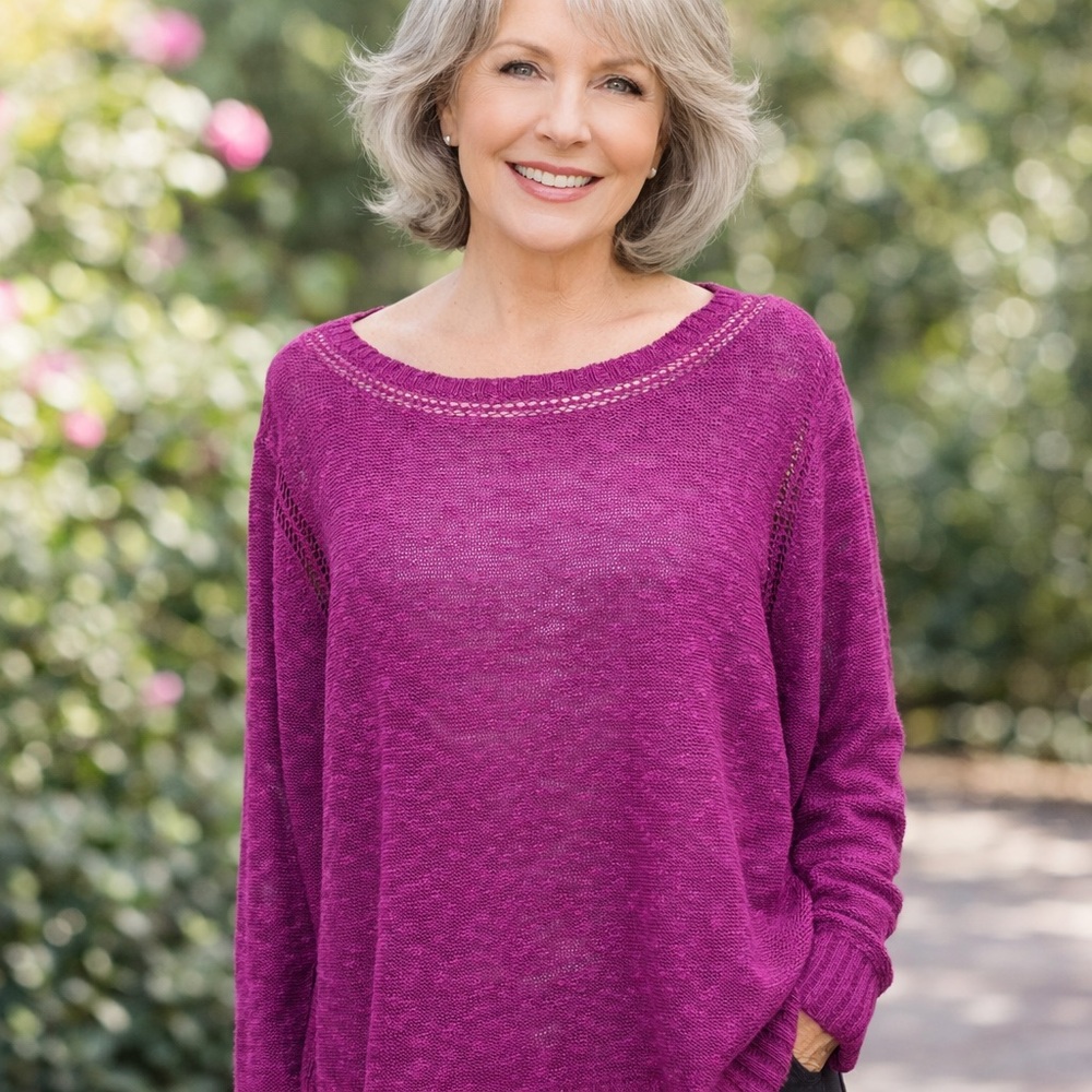 EILEEN FISHER Cerise Linen Blend Pink Sweater Women’s Size Large R4RKD Spring